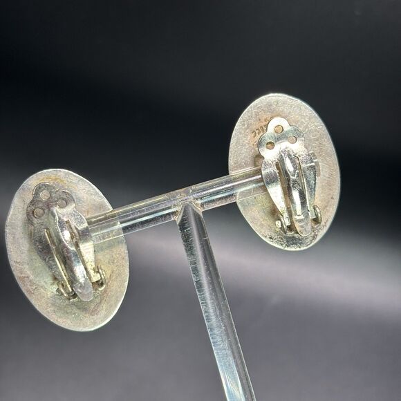 Vintage Mexico 925 Sterling Silver Oval Clip-On Earrings Minimalist Modernist - Picture 3 of 7